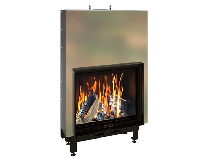 <b>Reference:</b> ECO BRUNER FLAT 100 H80 <br> 
<b>Description:</b><br>- Steel fireplace with guillotine door. <br>
- Double combustion <br>
- Double Cleaning glass system <br>
- Option: Brick or vermiculite <br>
- Heat output: 18kW <br>
- Flue socket: ø300 MM<br>
- Heating area: 165 m2 <br>
<b>External Dimensions:</b><br>- L= 123CM<br>- W= 64CM<br>- H= 185CM<br>
<b>Opening Dimensions:</b><br>- L= 103CM<br>- H= 85CM<br>
<b>Weight:</b> 415KG